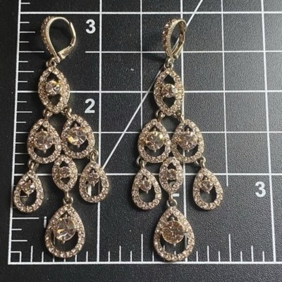 Givenchy Chandelier Earrings Gold Tone Champagne Crystal Pageant Prom Bridal 3" - Picture 6 of 8